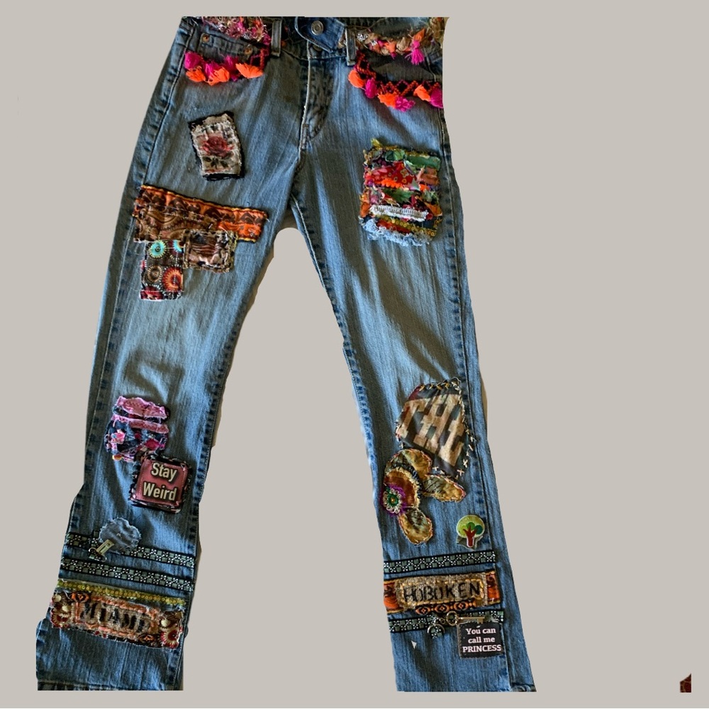 Artistic Patchwork Flare Jeans - Picture 8 of 15